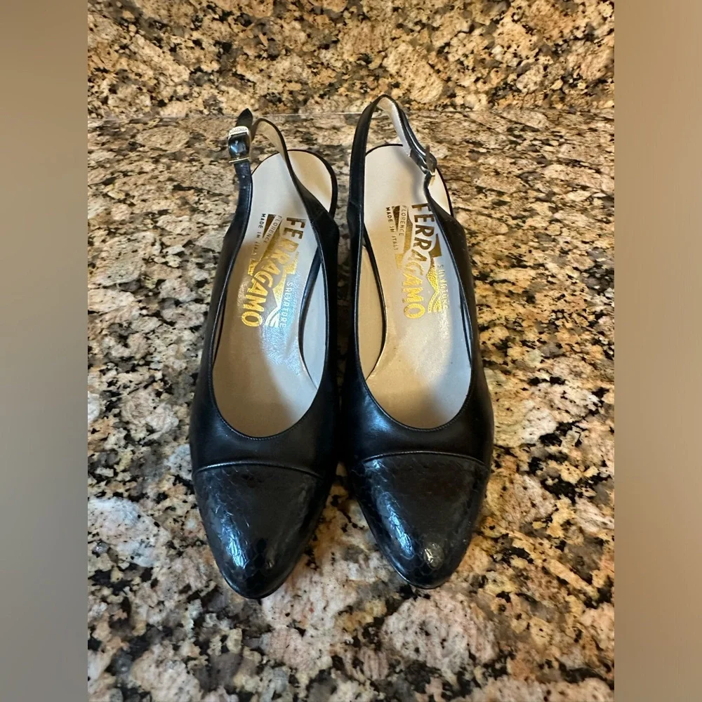 Salvatore Farragamo‎ Black Slingback Heels sz 4.5 NEW